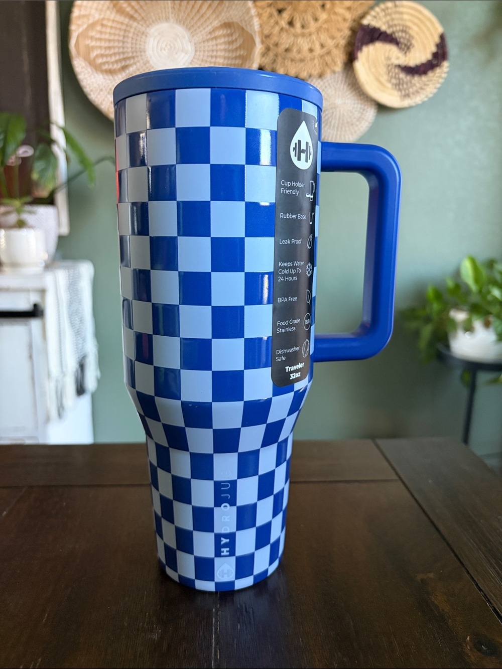 HYDROJUG 32 oz. Traveler Tumbler - Blue Checkers! New! Limited Edition!